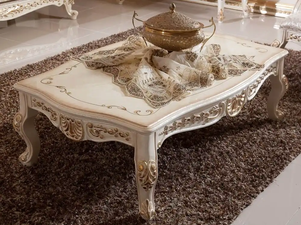 Preiswert Casa Padrino luxury baroque coffee table white / beige / gold - Magnificent solid wood living room table in baroque style - Baroque living room furniture - Noble & Magnificent