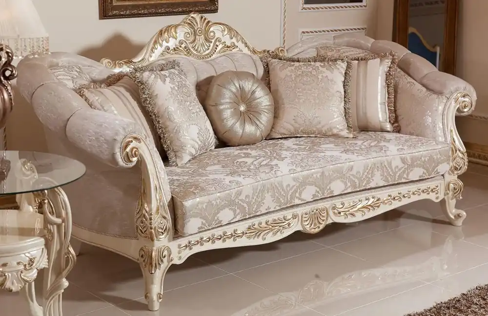 Wochenendangebot Casa Padrino luxury baroque sofa gray / silver / white / gold - Handmade baroque style living room sofa with elegant pattern - Magnificent baroque living room furniture