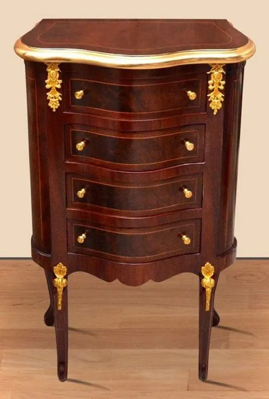 Casa Padrino baroque bedside table dark brown / gold - Handmade solid wood chest of drawers in baroque style - Antique style bedside table - Side table with 4 drawers - Baroque Furniture Wochenendangebot
