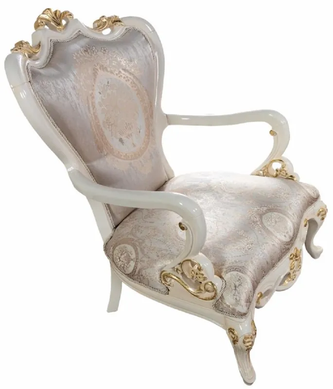 Casa Padrino luxury baroque armchair silver / white / gold - Magnificent living room armchair with elegant pattern - Baroque living room furniture Neue Ware