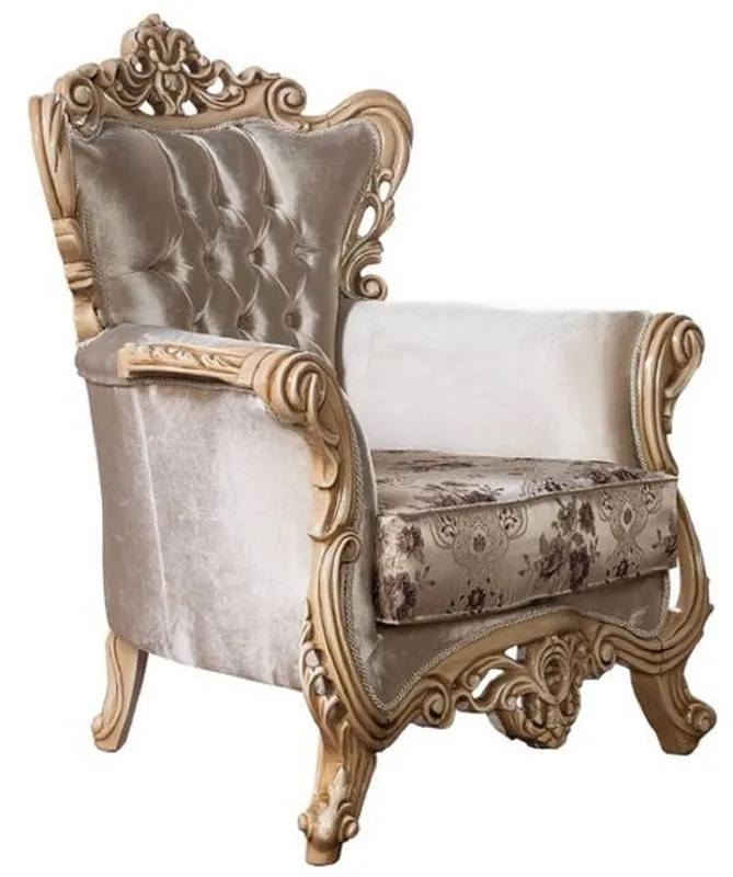Casa Padrino luxury baroque armchair beige / brown / natural - Magnificent living room armchair with elegant pattern - Baroque living room furniture Top-Seller