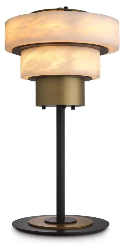 Casa Padrino luxury table lamp antique brass / alabaster Ø 35 x H. 66.5 cm - Round metal desk lamp with alabaster lampshades - Luxury Collection Neue Kollektion
