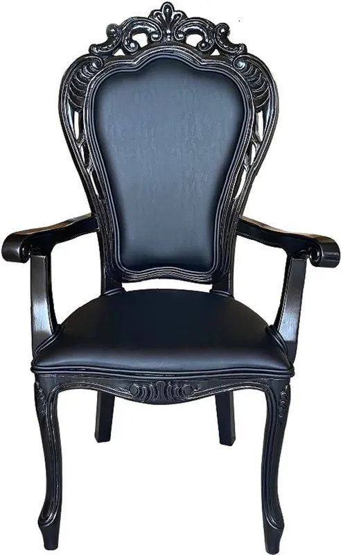 Angebot Casa Padrino luxury baroque dining chair black / black - Handmade antique style chair with armrests and fine faux leather - Dining room furniture in baroque style