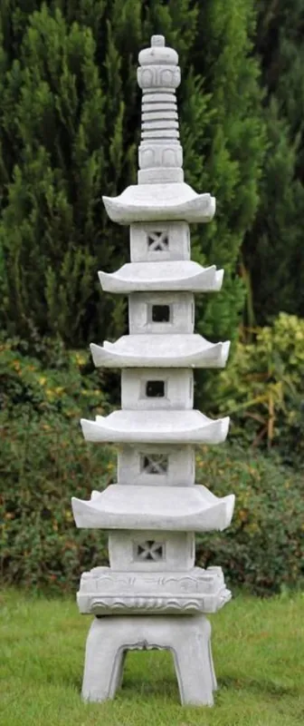 Casa Padrino Luxury Garden Decoration Pagoda Gray 24 x 24 x H. 128 cm - Elegant 5-Tier Stone Pagoda - Garden & Terrace Decoration Accessories in Japanese Style Nur Heute