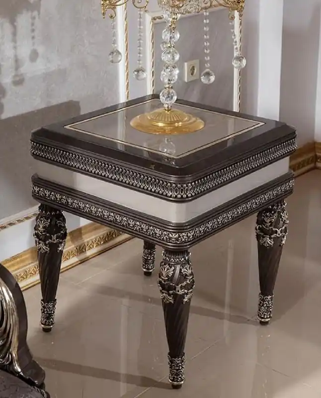 Casa Padrino luxury baroque side table gray / dark brown / gold - Magnificent Solid Wood Baroque Style Table - Baroque Living Room Furniture - Noble & Magnificent Zertifiziert