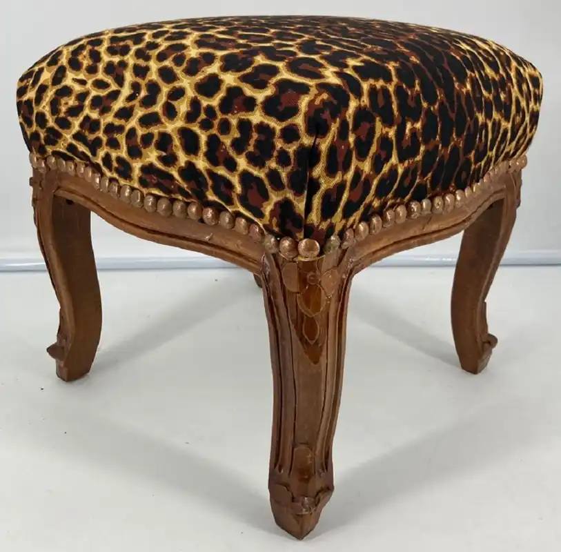 Casa Padrino baroque footstool leopard pattern / brown - Handmade antique style stool in baroque style - Baroque style living room furniture Abverkauf