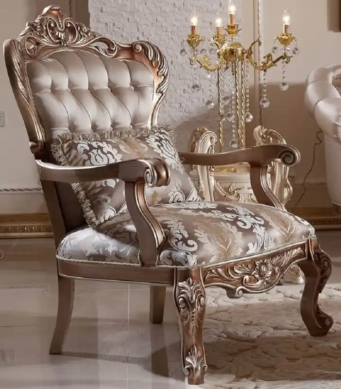 Rabatt Casa Padrino luxury baroque armchair gray / copper / silver - Handmade baroque style living room armchair with elegant pattern - Baroque living room furniture - Noble & Magnificent