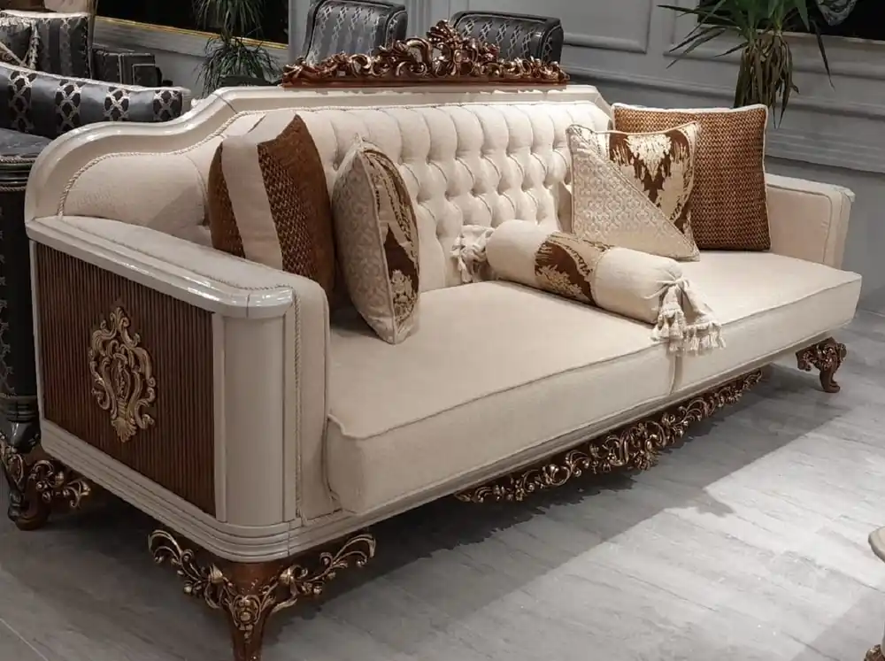Casa Padrino luxury baroque sofa beige / gray / brown / gold - Magnificent living room sofa - Baroque Living Room Furniture - Noble & Magnificent Neue Kollektion