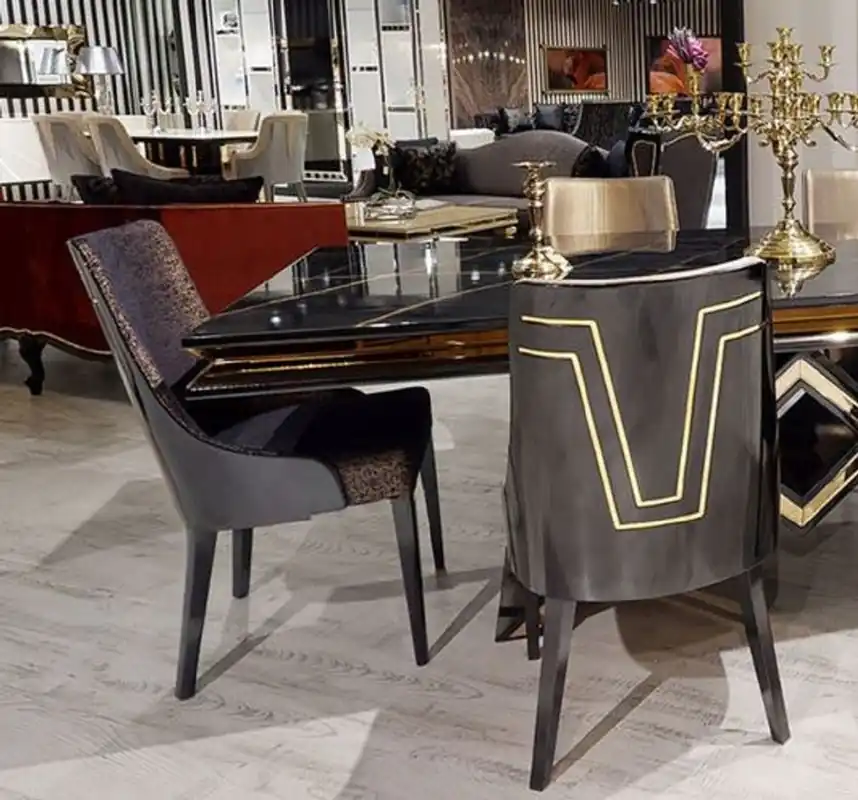 Casa Padrino luxury Art Deco dining room chair set black / gold - Kitchen chairs set of 6 - Art Deco dining room furniture - Luxury Quality Super-Preis