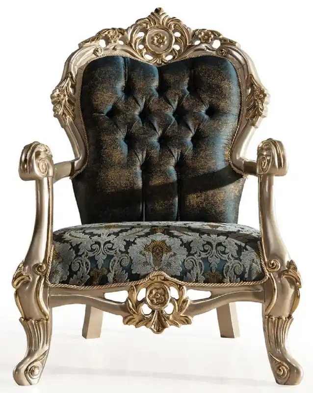 Casa Padrino luxury baroque armchair dark blue / turquoise / silver / gold - Magnificent living room armchair with elegant pattern - Baroque living room furniture Heißes Angebot