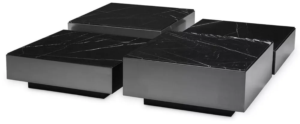 Neue Kollektion Casa Padrino luxury stainless steel coffee table set with marble table tops bronze / black - Living room furniture - Luxury furniture - Luxury collection