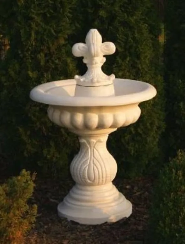 Casa Padrino Baroque Bird Bath Fountain with Lily White Ø 79 x H. 120 cm - Round Garden Decoration Stone Bird Bath - Garden & Terrace Decoration Accessories Must-Have