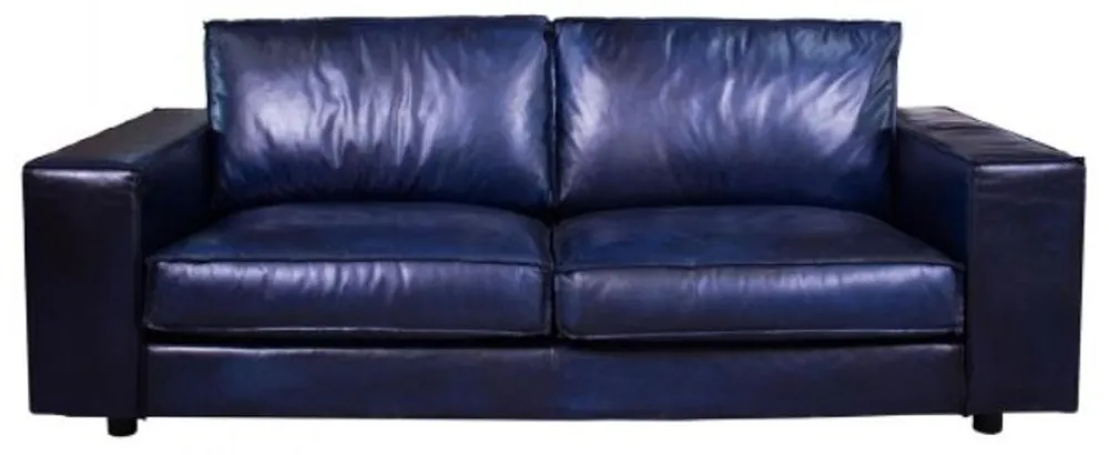 Sonderangebot Casa Padrino luxury leather sofa dark blue 240 x 104 x H. 83 cm - Genuine leather living room sofa - Genuine leather living room furniture - Luxury leather furniture
