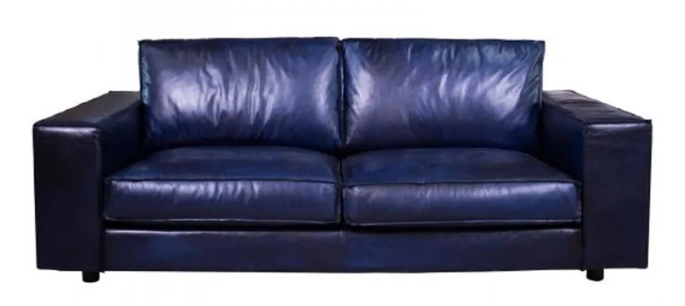 Letzte Chance Casa Padrino luxury leather sofa dark blue 205 x 104 x H. 83 cm - Genuine leather living room sofa - Genuine leather living room furniture - Luxury leather furniture