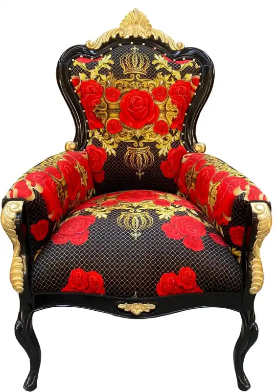 Bestseller Pompöös by Casa Padrino luxury baroque armchair roses black / red / gold - Pompööser baroque armchair designed by Harald Glööckler