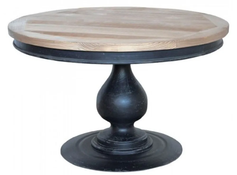 Abverkauf Casa Padrino country style dining table natural / antique black Ø 130 x H. 78 cm - Round kitchen table with solid wood table top - Country style dining room furniture