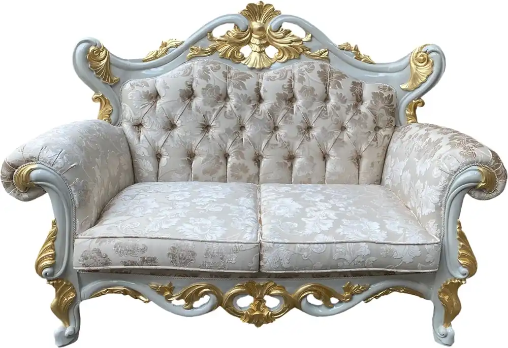 Solange Der Vorrat Reicht Pompöös by Casa Padrino luxury baroque 2-seater sofa cream bouquet pattern / white / gold - Pompöös baroque sofa designed by Harald Glööckler