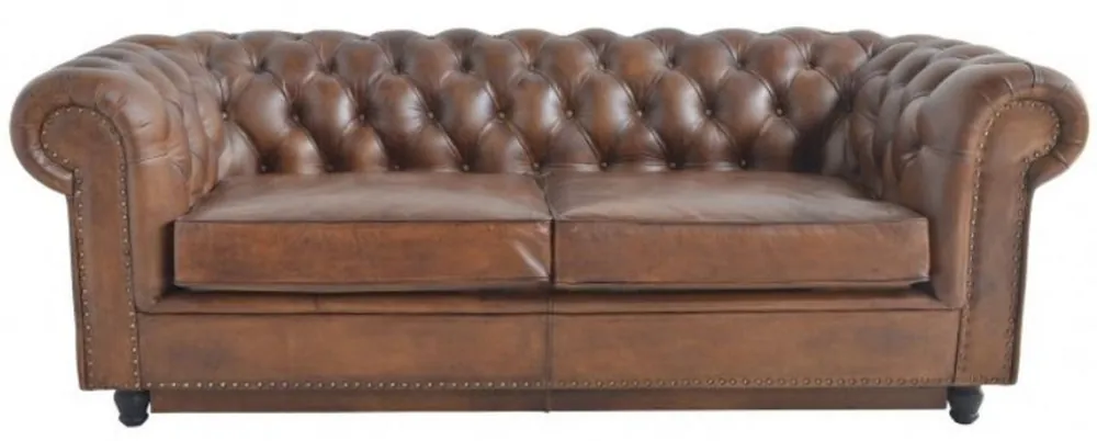 Markenprodukt Casa Padrino luxury Chesterfield leather sofa bed brown 240 x 102-220 x H. 76 cm - Genuine leather living room sofa - Genuine leather living room furniture - Luxury leather furniture