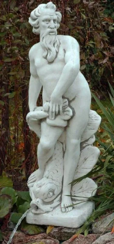 Casa Padrino Art Nouveau gargoyle sculpture neptune with fish gray 30 x 35 x H. 132 cm - Elegant gargoyle stone figure - Baroque & Art Nouveau Garden Decoration Accessories Rabatt