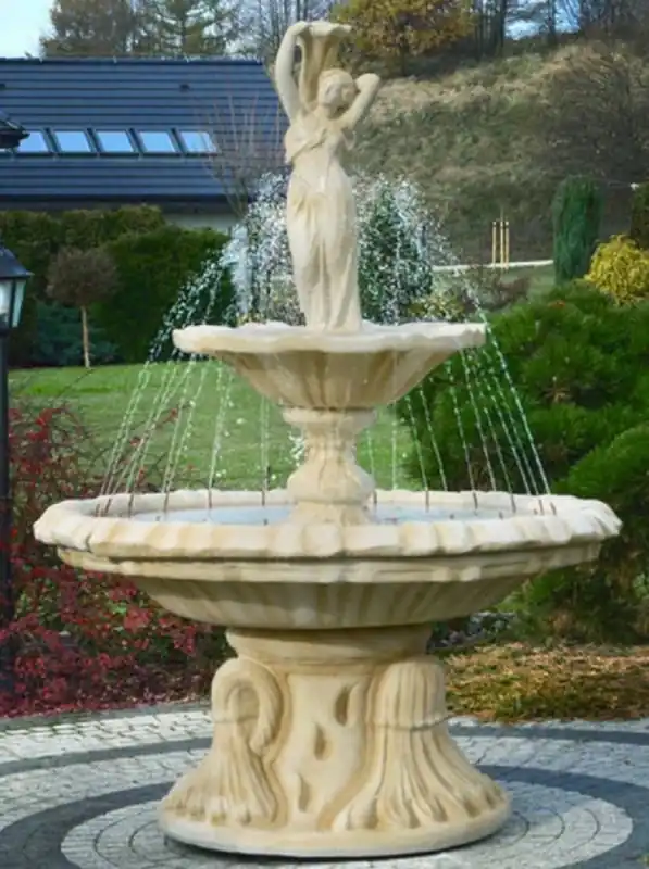 Casa Padrino Art Nouveau fountain woman with vase sand Ø 155 x H. 215 cm - Magnificent garden fountain - Garden decoration fountain - Baroque & Art Nouveau Garden Decoration Accessories Schneller Versand