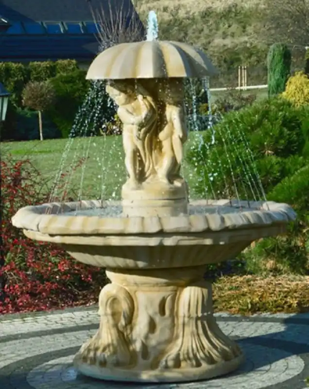 Nur Für Kurze Zeit Casa Padrino Art Nouveau fountain children with umbrella sand Ø 155 x H. 176 cm - Magnificent garden fountain - Garden decoration fountain - Baroque & Art Nouveau Garden Decoration Accessories