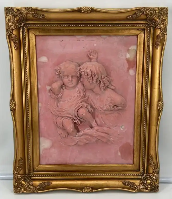 Neue Kollektion Casa Padrino baroque wall relief pink / gold 44.5 x H. 55 cm - Antique style wall decoration stone relief with magnificent frame - Decorative accessories in baroque style - Baroque wall decoration
