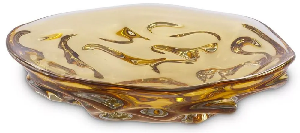 Casa Padrino luxury glass bowl yellow Ø 27.5 x H. 7 cm - Mouth blown decorative glass fruit bowl - Glass decorative accessories - Luxury Collection Echt