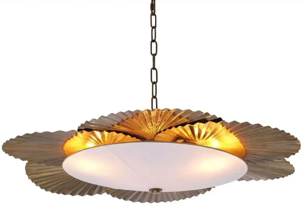 Casa Padrino Luxury Chandelier Palm Leaves Vintage Brass / White Ø 95 x H. 18 cm - Hotel & Restaurant Chandelier - Luxury Collection Mega-Angebot
