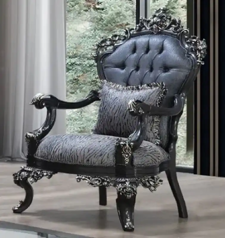 Top-Preis Casa Padrino luxury baroque armchair blue / gray / black / silver - Magnificent living room armchair with elegant pattern - Baroque living room & hotel furniture - Noble & Magnificent
