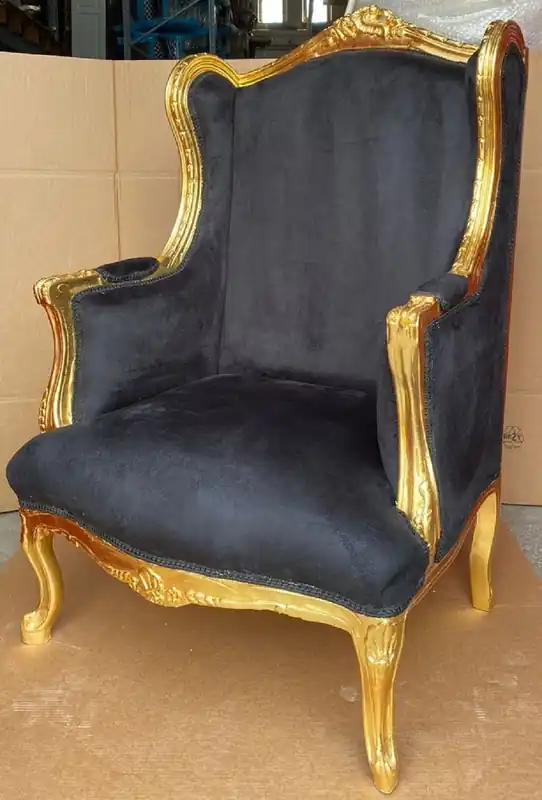 Casa Padrino baroque wing chair black / gold - Handmade antique style living room armchair - Antique style furniture - Baroque living room furniture Online Kaufen