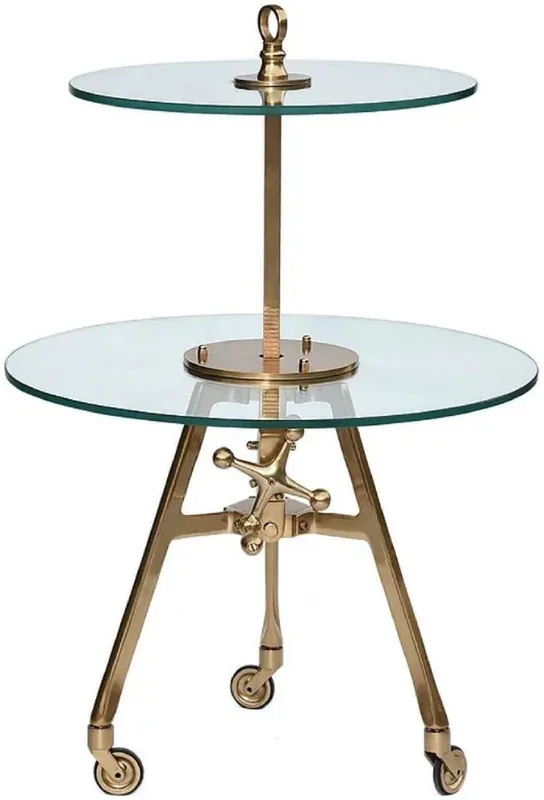 Ausverkauf Casa Padrino luxury tiered side table brass Ø 40 x H. 90 cm - Height adjustable table with wheels - Gastronomy table - Gastronomy furniture - Luxury hotel & restaurant furniture
