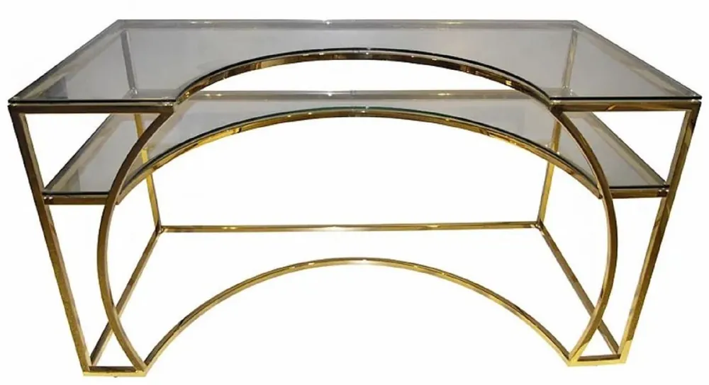 Casa Padrino luxury designer desk gold 140 x 70 x H. 75 cm - Metal office table with glass tops - Computer table - Luxury designer office furniture Preis Gesenkt
