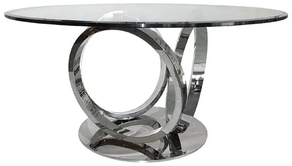 Casa Padrino luxury designer dining table silver Ø 150 x H. 76 cm - Round metal dining room table with glass top - Luxury designer dining room furniture Begrenztes Angebot