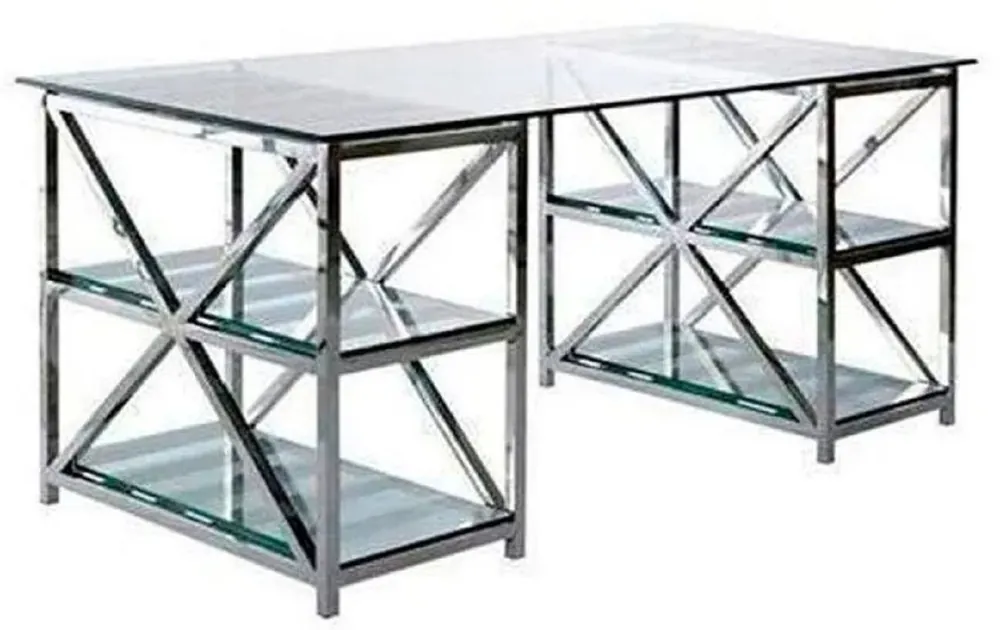Casa Padrino luxury desk silver 175 x 79 x H. 76 cm - Metal office table with glass tops - Computer table - Luxury office furniture Knallerangebot