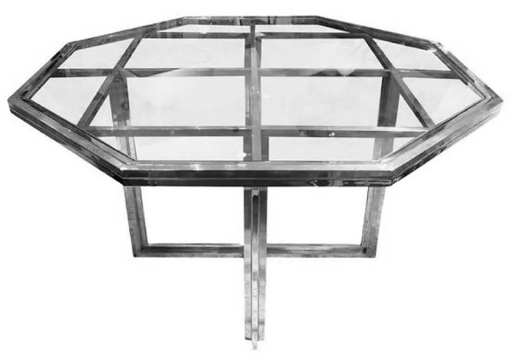 Highlight Casa Padrino luxury designer dining table silver 100 x 100 x H. 78 cm - Metal dining room table with glass top - Luxury designer dining room furniture