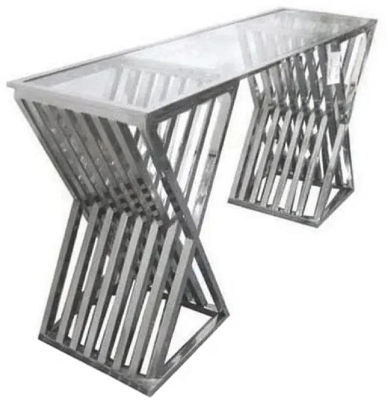 Casa Padrino luxury designer console silver 150 x 42 x H. 75 cm - Metal console table with glass top - Luxury designer living room furniture Finale Aktion