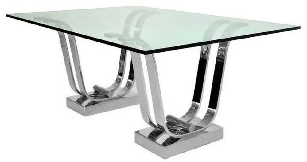 Sonderangebot Casa Padrino luxury dining table silver 220 x 120 x H. 75 cm - Rectangular metal kitchen table with glass top - Dining room furniture - Kitchen furniture - Luxury furniture