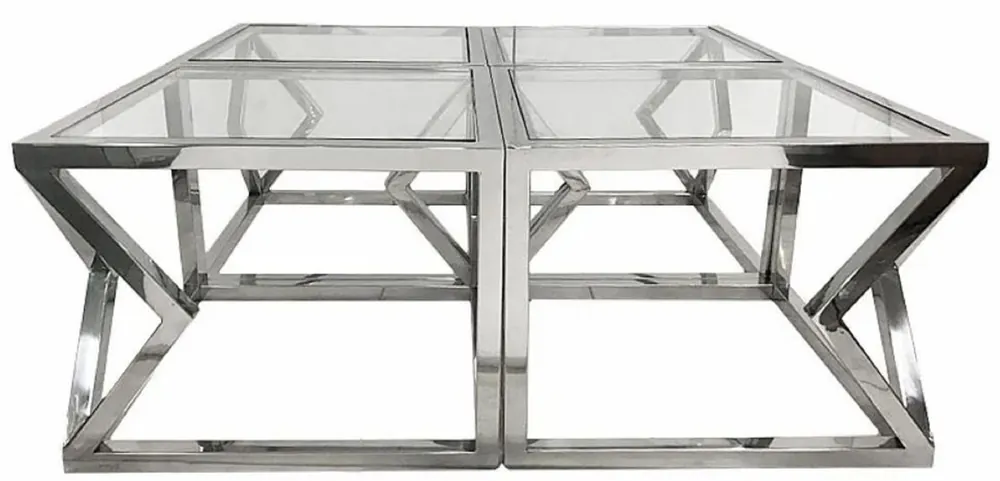 Neu Im Sortiment Casa Padrino luxury coffee table silver 112 x 112 x H. 43 cm - Metal living room table with glass tops - Living room furniture - Luxury furniture