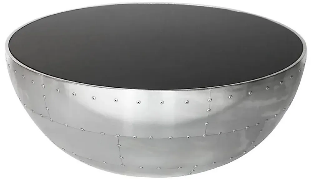 Casa Padrino luxury coffee table silver / black Ø 82 x H. 34 cm - Round aluminum living room table with glass top - Aluminum airplane aviator furniture - Living room furniture - Luxury furniture Letzte Chance