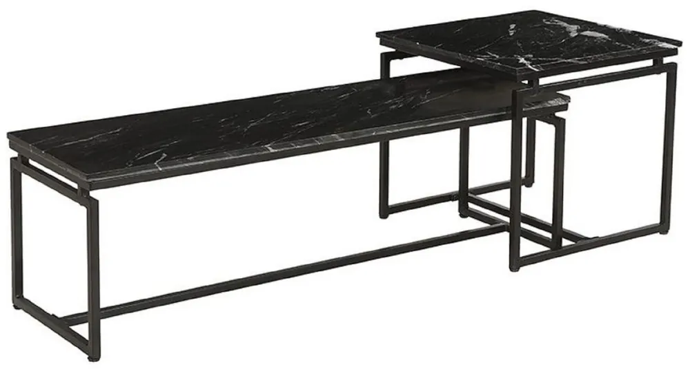 Casa Padrino luxury coffee table set of 2 black - Metal living room tables with marble top - Living room furniture - Luxury furniture Neue Ware