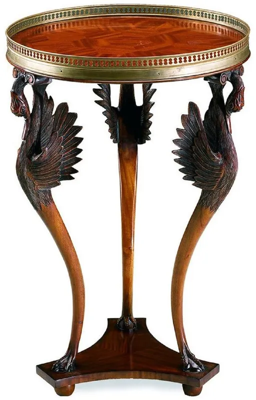 Casa Padrino luxury Art Nouveau side table swans brown / black / brass Ø 51 x H. 76 cm - Round solid wood table - Living room furniture - Baroque & Art Nouveau Furniture Nur Heute