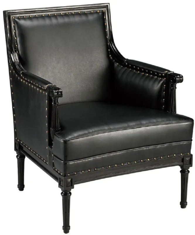 Casa Padrino luxury Art Nouveau leather armchair black / antique brass 69.5 x 74.7 x H. 89 cm - Genuine leather living room armchair - Leather furniture - Art Nouveau Furniture Billig