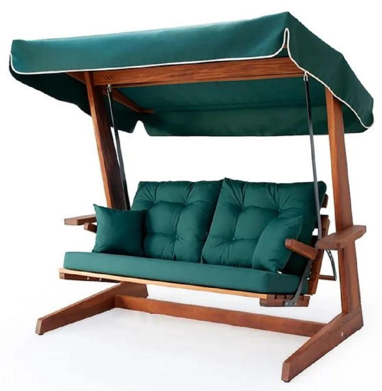Preis Gesenkt Casa Padrino Luxury Hollywood Swing Green / Brown - Weatherproof Garden Swing with Sun Roof - Garden Furniture - Patio Furniture - Luxury Furniture - Luxury garden furnishings
