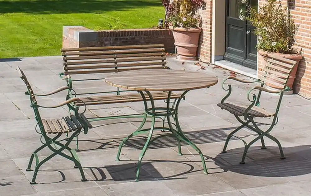 Direktkauf Casa Padrino luxury Art Nouveau garden furniture set natural / green - 1 Garden Table & 1 Garden Bench & 2 Garden Chairs - Garden furniture - Terrace furniture - Gastronomy furniture