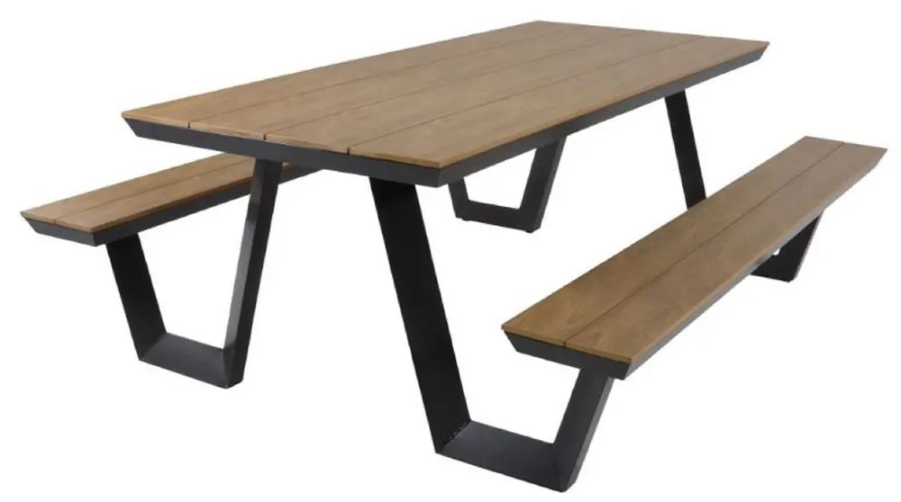 Top-Seller Casa Padrino luxury garden table with integrated benches brown / anthracite 200 x H. 75 cm - Picnic furniture - Garden furniture - Gastronomy furniture - Outdoor furniture - Luxury furniture