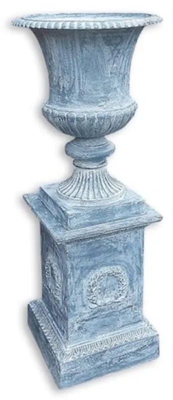 Mega-Angebot Casa Padrino baroque vase with column blue H. 138 cm - Magnificent cast iron flower vase with pedestal - Baroque garden decoration - Baroque terrace decoration - Baroque decoration accessories