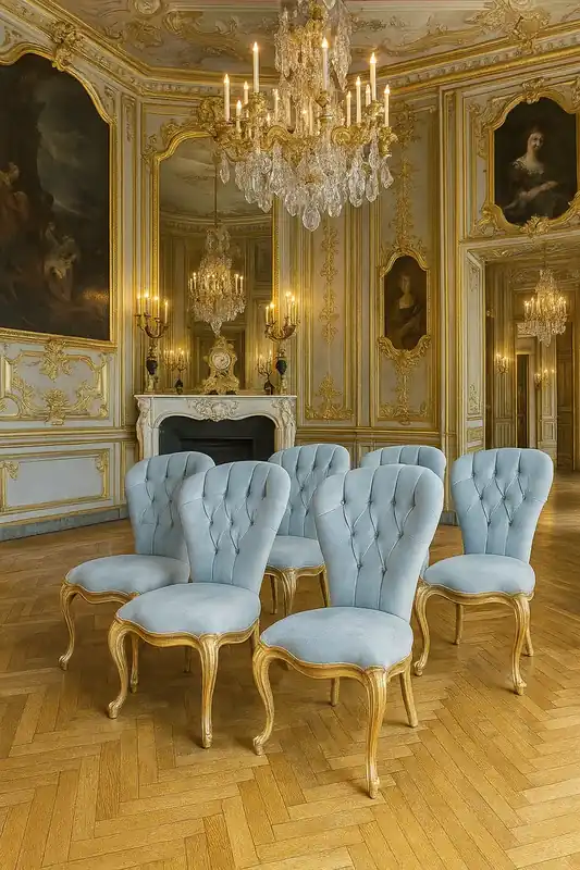 Casa Padrino luxury baroque dining chair set light blue / antique gold with silver patina - Handmade kitchen chairs set of 6 - Baroque style dining room furniture - Baroque furniture Heißes Angebot