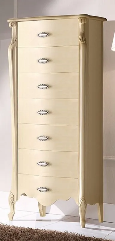 Casa Padrino Luxury Baroque Chest of Drawers Cream / Silver - Handmade Baroque Style Solid Wood Chest of 7 Drawers - Handcrafted Italian Baroque Furniture - Made in Italy - Luxury Quality Sale