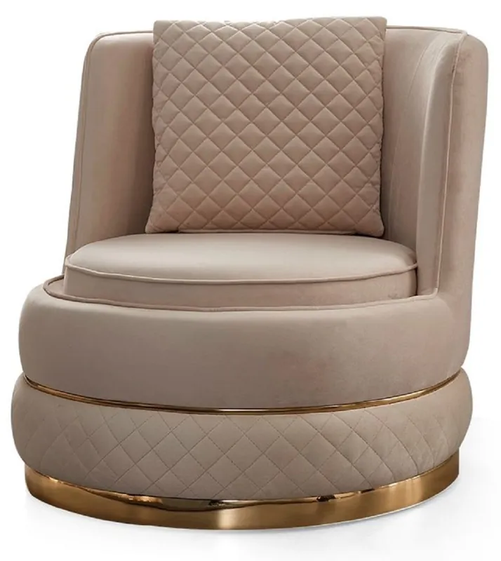 Casa Padrino luxury swivel armchair cream / gold 80 x 85 x H. 81 cm - Living room armchair with fine velvet - Living room furniture - Luxury furniture - Living room interior - Luxury furnishings Echt