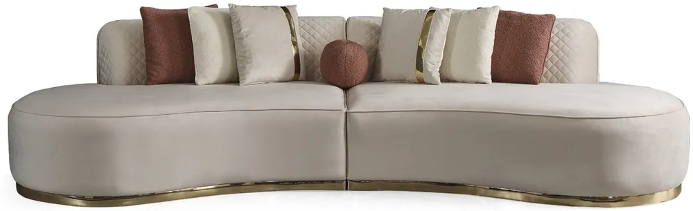 Casa Padrino luxury velvet 4 seater sofa cream / gold 330 x 120 x H. 76 cm - Living room sofa with fine velvet fabric - Living room furniture - Luxury furniture - Luxury furnishings Super-Preis